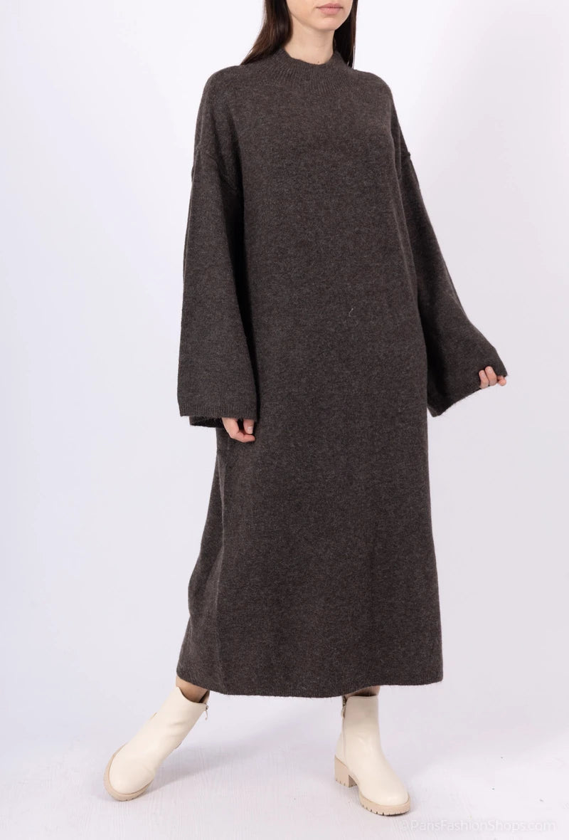 Gebreide Maxi Jurk met Hoge Kraag
